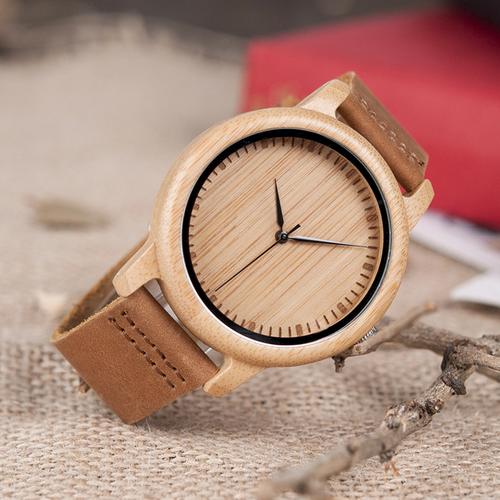 最畅销的木制品折扣销售男士时尚手 o 鸟木竹手表木手表与皮革